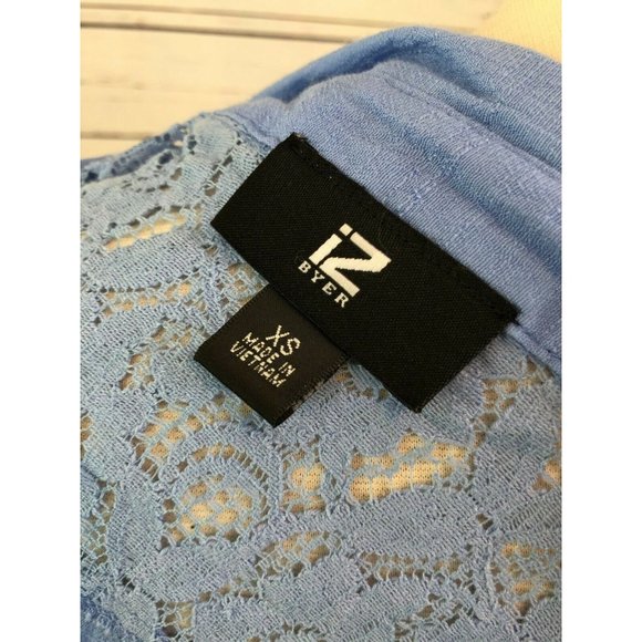 IZ Byer XS Extra Small Tie Front Shirt Blouse Lace Knot Blue Womans Sexy Y2K - Picture 3 of 8